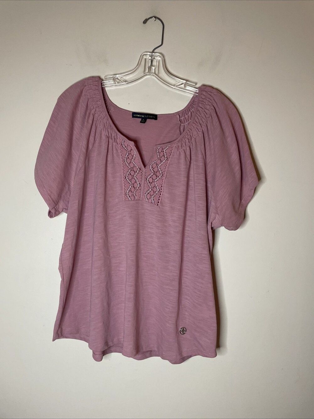Adrienne Vittadini Women’s Blouse Top Pink Lace Detail XL